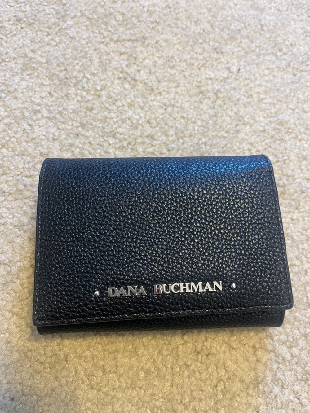 Dana Buchman Black Pebbled Fold Wallet with Silver Logo